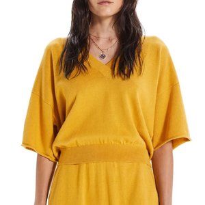 MOTHER The Boxy V-Neck Crop Sweater Top in Amber Yellow